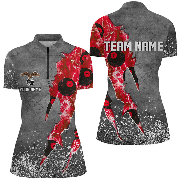 Custom Ball 8 Thunder Lighting Grunge Billiard Shirts For Women Best Billiard Team Jersey |Red TDM1658