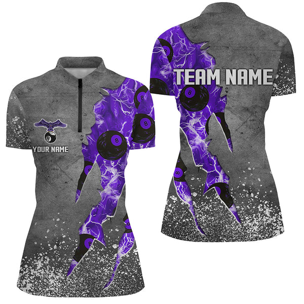 Custom Ball 8 Thunder Lighting Grunge Billiard Shirts For Women Best Billiard Team Jersey |Purple TDM1659