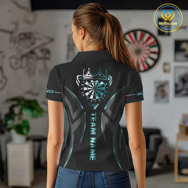 Black And Turquoise Dartboard Crown Dart Shirts For Women Custom Dart Jersey Team Polo & Quarter Zip TDM4061