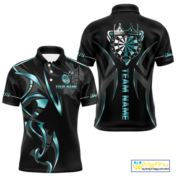 Black And Turquoise Dartboard Crown Dart Shirts For Men Custom Dart Jersey Team Polo & Quarter Zip TDM4061
