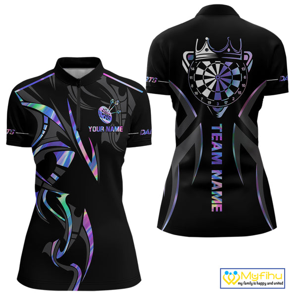 Black And Holographic Dartboard Crown Dart Shirts For Women – Custom Team Polo & Quarter Zip Jersey TDM4062
