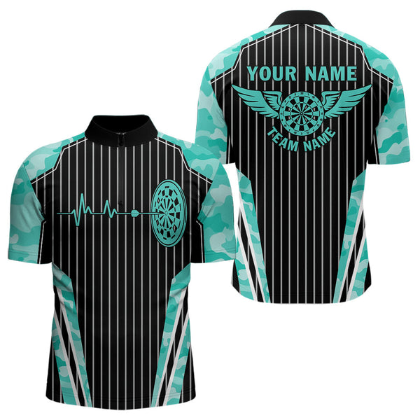 Turquoise Camo Dartboard Pulse Heartbeat Custom Men Dart Shirts, Funny Wings Cool Dart Team Jerseys TDM3618