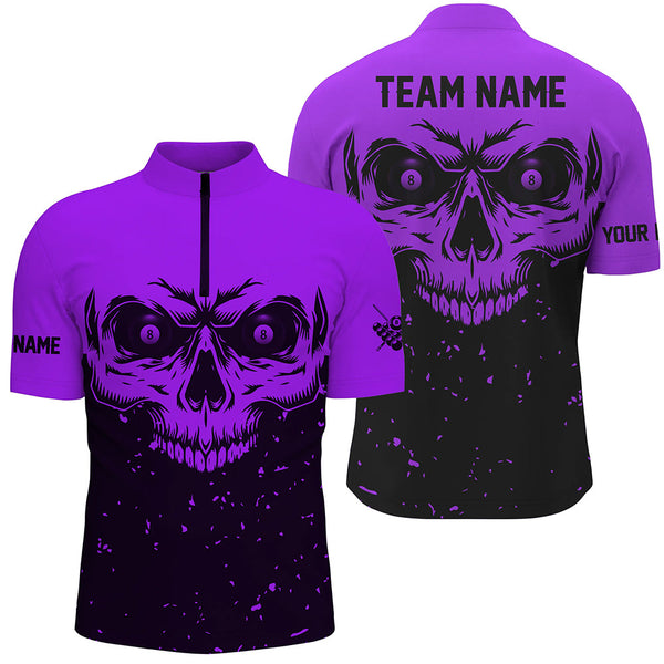Custom Grunge Purple Black Skull Billiard Men Jerseys Shirts, 8 Ball Billiards Apparel Clothing TDM1877
