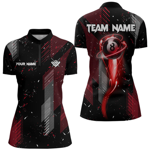 Grunge Black And Red 8 Ball Pool Lights Women's Billiard Shirts Custom Billiard Jersey Polo & 1/4 Zip TDM3780