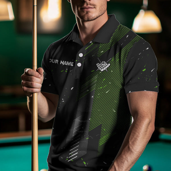 Grunge Black & Green 8 Ball Pool Lights Men's Billiard Shirts Custom Billiard Jersey Polo & 1/4 Zip TDM3781