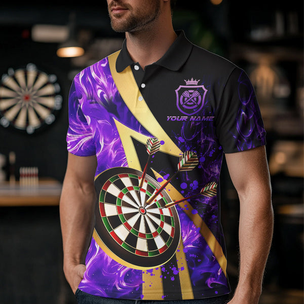 Personalized Purple And Gold Smoke Swirling Men Dart Shirts, Dart Team Shirts Custom Dart Jerseys TDM3784