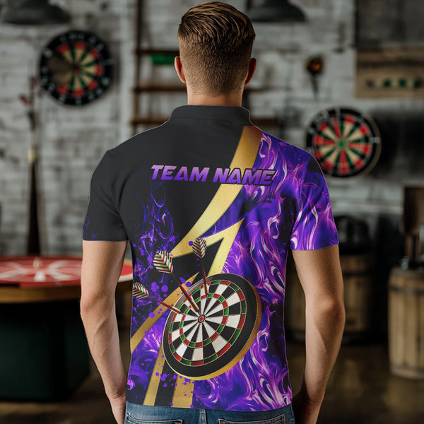 Personalized Purple And Gold Smoke Swirling Men Dart Shirts, Dart Team Shirts Custom Dart Jerseys TDM3784