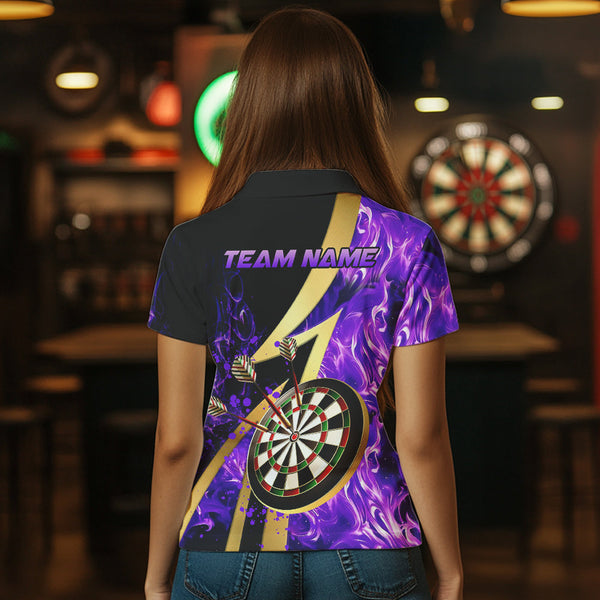 Personalized Purple And Gold Smoke Swirling Women Dart Shirts, Dart Team Shirts Custom Dart Jerseys TDM3784