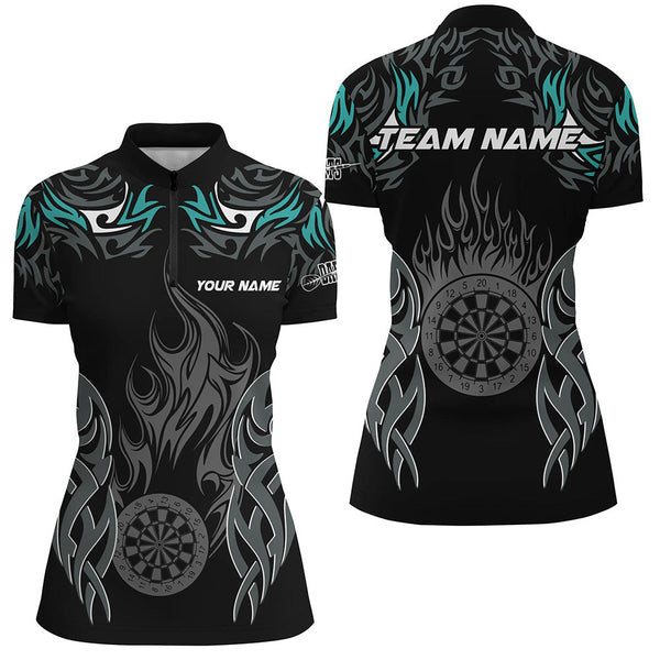 Personalized Darts Tournament Jerseys For Women Custom Dartboard Fire Flame Darts Shirts |Turquoise TDM2102