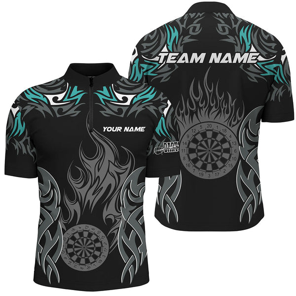Personalized Darts Tournament Jerseys For Men Custom Dartboard Fire Flame Darts Shirts |Turquoise TDM2102
