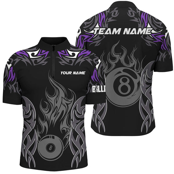 Customized Billiard Tournament Jersey For Men, 8 Ball Fire Flame Billiard Team Shirts | Purple TDM2337