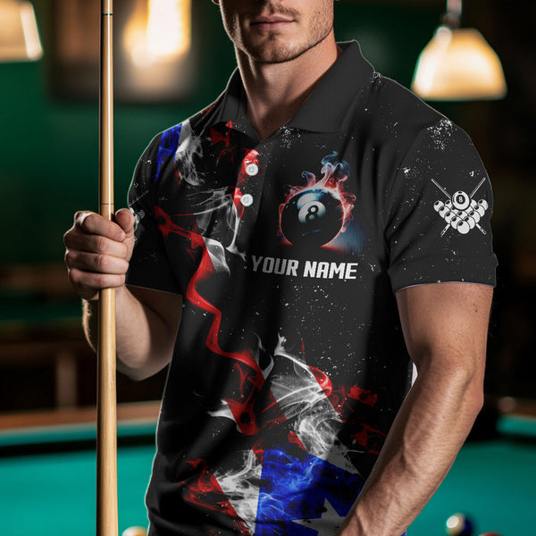 Personalize Grunge US Flag Smoke Men Billiard Polo & Quarter Zip Custom Patriotic Billiard Jerseys TDM3490