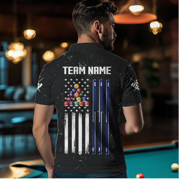 Personalize Grunge US Flag Smoke Men Billiard Polo & Quarter Zip Custom Patriotic Billiard Jerseys TDM3490