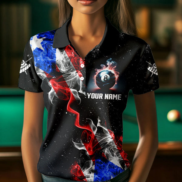 Personalize Grunge US Flag Smoke Women Billiard Polo & Quarter Zip Custom Patriotic Billiard Jerseys TDM3490