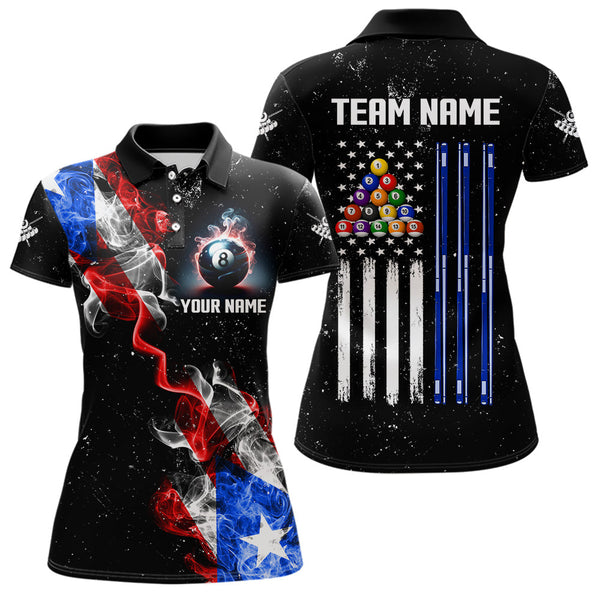Personalize Grunge US Flag Smoke Women Billiard Polo & Quarter Zip Custom Patriotic Billiard Jerseys TDM3490