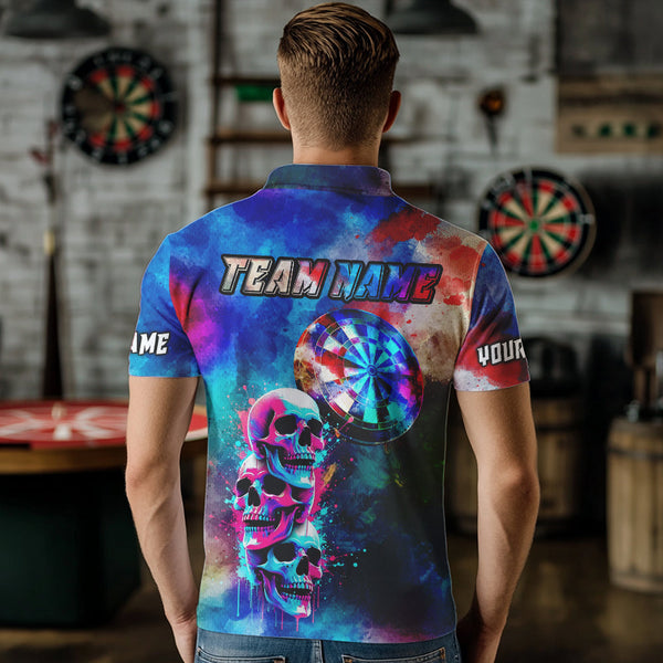 Funny Colorful Neon Graffiti Skull Dart Shirts For Men Custom Dart Jerseys, Best Darts Clothing TDM3793