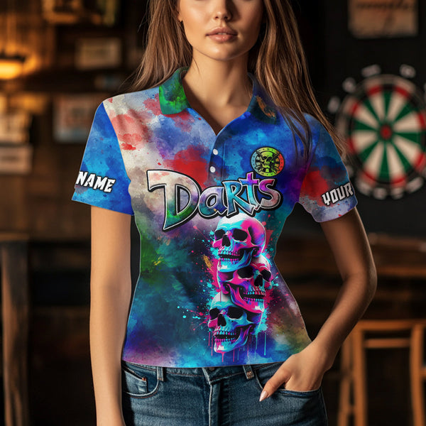 Funny Colorful Neon Graffiti Skull Dart Shirts For Women Custom Dart Jerseys, Best Darts Clothing TDM3793