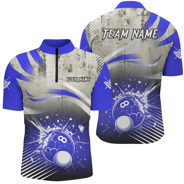 Personalized Blue Grunge Break 8 Ball Billiard Shirts For Men, Retro Team League Billiard Jerseys TDM2344