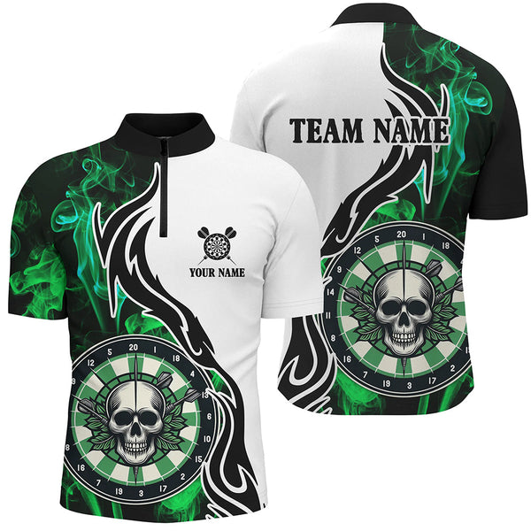 Green Darts Board Smoke Custom Men Darts Polo & Quarter-Zip Shirts, Skull Darts Team Jerseys TDM1703