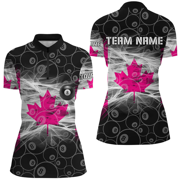 Pink Canadian Flag Smoke Custom 8 Ball Billiard Shirt For Women, Breast Cancer Canada Billiard Jersey TDM2361