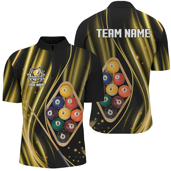 Custom Yellow Jerseys 9 Ball Billiard Polo & Quarter-Zip Shirts For Men, 9 Ball Pool Team Shirts TDM1709