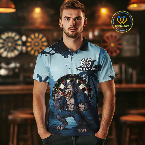 Funny Wolf Jungle Dart Shirts For Men Custom Dart Team Jerseys Polo & 1/4 Zip, Best Darts Gifts TDM4085