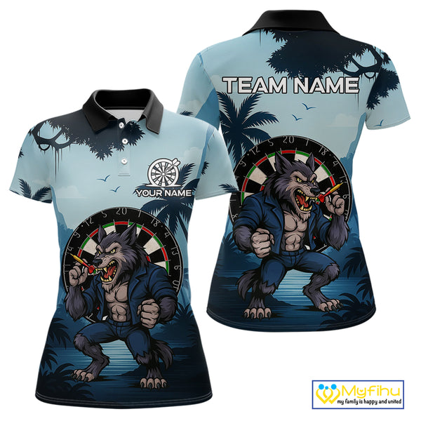 Funny Wolf Jungle Dart Shirts For Women Custom Dart Team Jerseys Polo & 1/4 Zip, Best Darts Gifts TDM4085