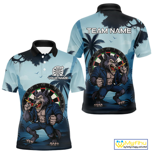 Funny Wolf Jungle Dart Shirts For Men Custom Dart Team Jerseys Polo & 1/4 Zip, Best Darts Gifts TDM4085