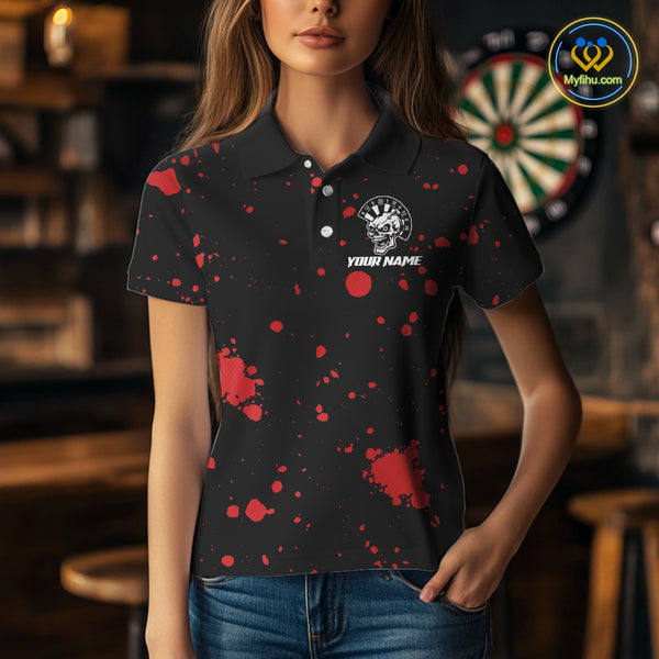Black And Red Paint Skull Dart Shirts For Women Custom Dart Jersey, Darts Team Shirt Polo & 1/4 Zip TDM4086