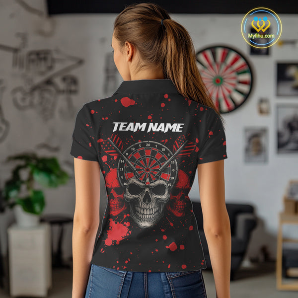 Black And Red Paint Skull Dart Shirts For Women Custom Dart Jersey, Darts Team Shirt Polo & 1/4 Zip TDM4086