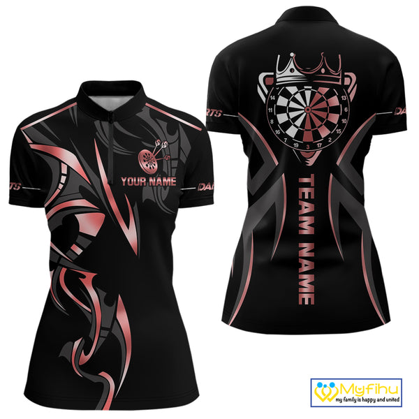 Black And Red Dartboard Crown Dart Shirts For Women Custom Dart Jersey Team Polo & Quarter Zip TDM4091