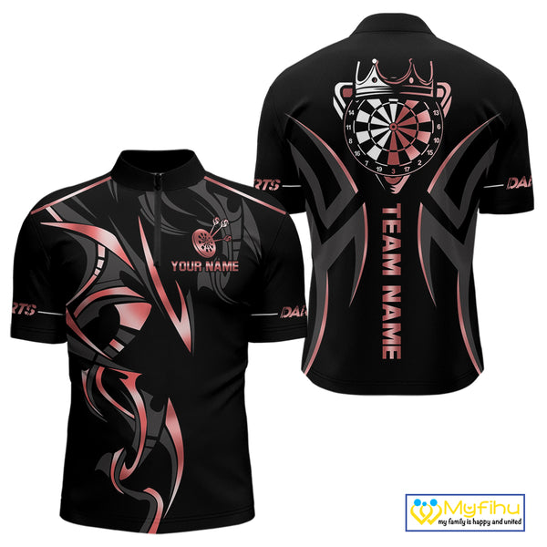 Black And Red Dartboard Crown Dart Shirts For Men Custom Dart Jersey Team Polo & Quarter Zip TDM4091