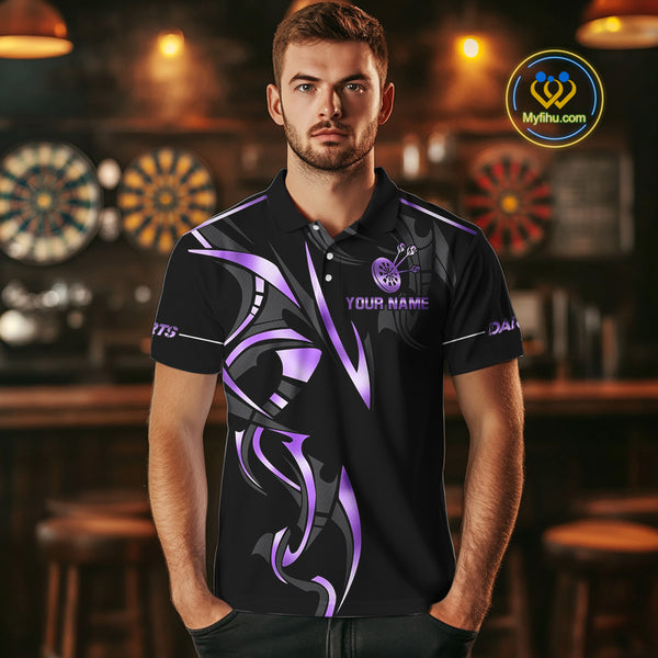 Black And Purple Dartboard Crown Dart Shirts For Men Custom Dart Jersey Team Polo & Quarter Zip TDM4092