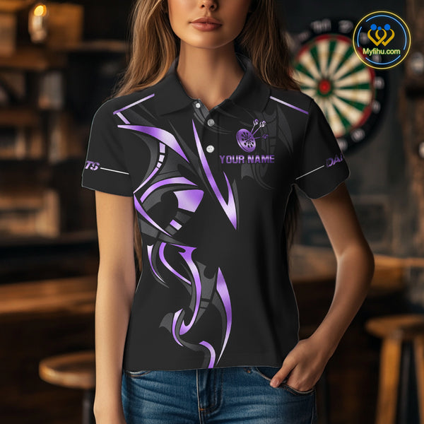 Black And Purple Dartboard Crown Dart Shirts For Women Custom Dart Jersey Team Polo & Quarter Zip TDM4092