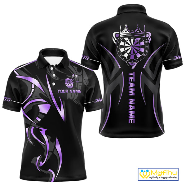 Black And Purple Dartboard Crown Dart Shirts For Men Custom Dart Jersey Team Polo & Quarter Zip TDM4092