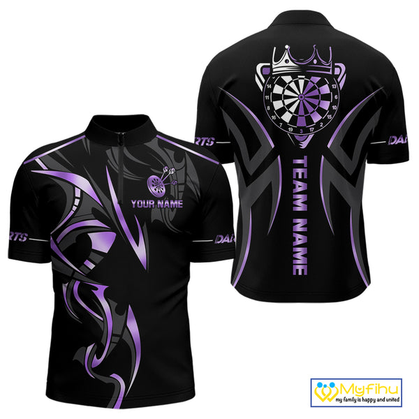 Black And Purple Dartboard Crown Dart Shirts For Men Custom Dart Jersey Team Polo & Quarter Zip TDM4092