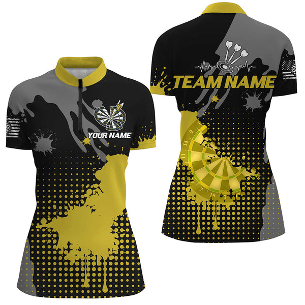 Personalized Grunge Paint Darts Polo & 1/4 Zip Shirts For Women Best Darts Shirts Team Jersey |Yellow TDM2388