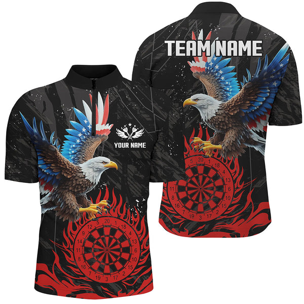 Personalized 3D Eagle American Flag Patriotic Darts Shirts For Men Custom Flame Darts Jerseys |Red TDM2392