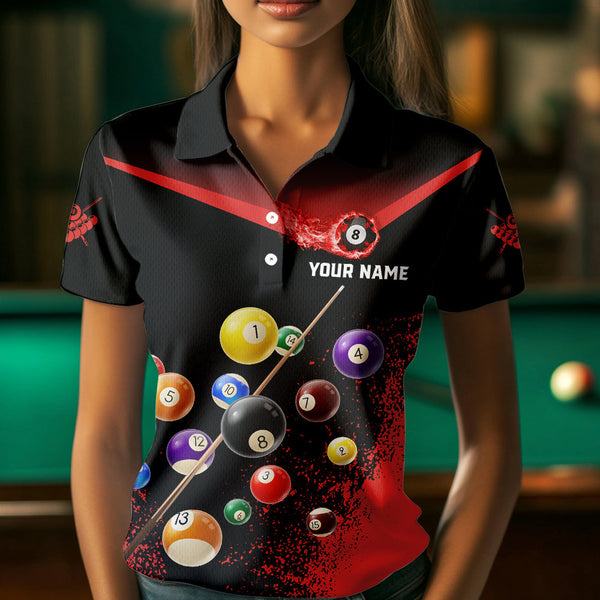 Personalized Grunge Red Black 3D Pool Balls Women Billiard Shirts Custom Billiard Jerseys For Team TDM3512