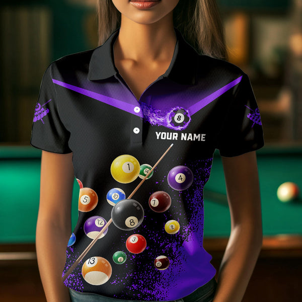 Personalized Grunge Purple Black 3D Pool Balls Women Billiard Shirts Custom Billiard Jerseys For Team TDM3513