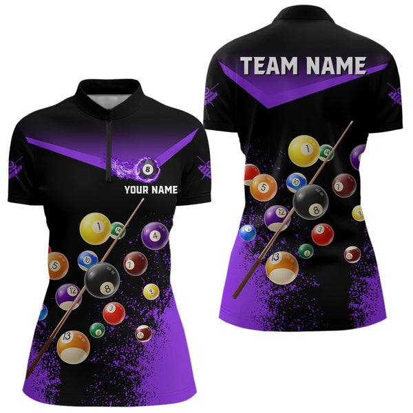 Personalized Grunge Purple Black 3D Pool Balls Women Billiard Shirts Custom Billiard Jerseys For Team TDM3513