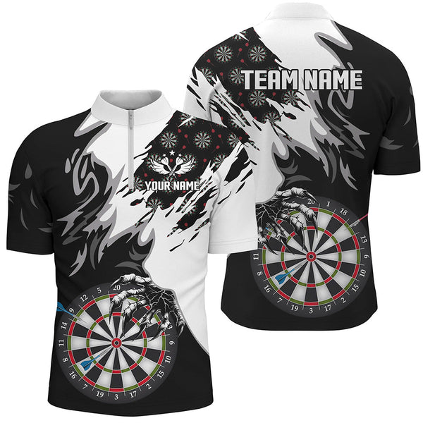 Personalized Black White Darts Board Claws Men Polo & 1/4 Zip Shirts Custom Darts Team Jerseys TDM1550