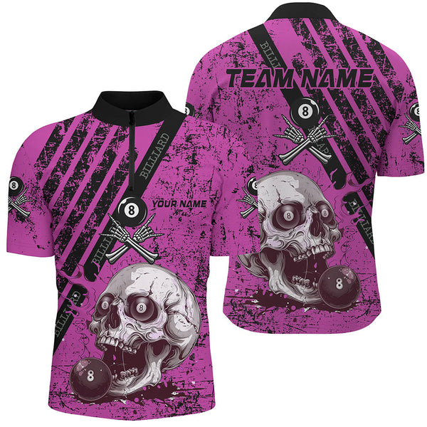 Personalized Pink Blue Billiard Skull Custom Men Billiard Shirts, Billiard Pool Team Club Uniform TDM1931