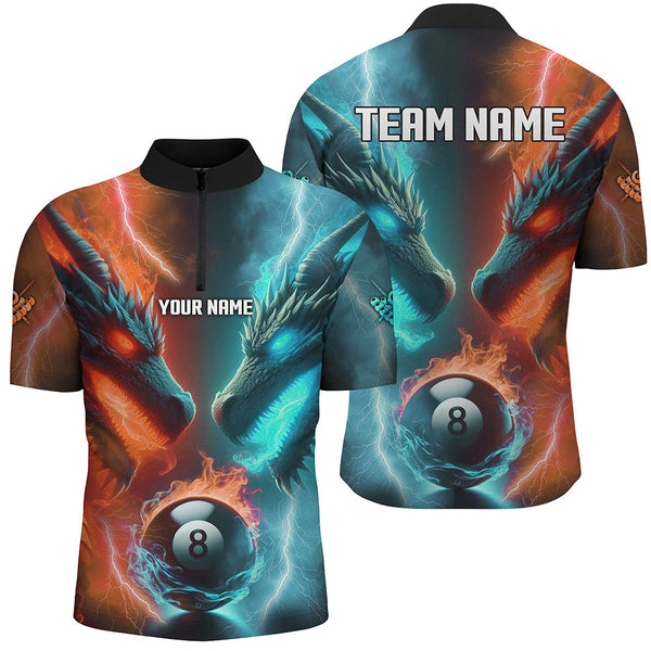 Custom Orange Cyan Fire 3D Dragon 8 Ball Pool Billiard Shirts For Men, Team League Billiard Jerseys TDM2395