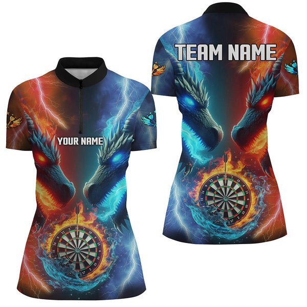 Personalized Dart Board Water Fire 3D Dragon Darts Shirts For Women, Team League Darts Jerseys TDM2397