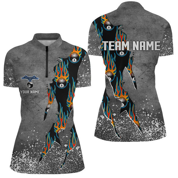 Custom Ball 8 Grey Grunge Billiard Shirts For Women Best Custom Team Name Billiard Jerseys |Blue TDM1561
