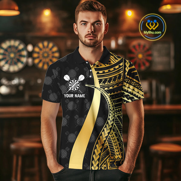 Personalized Black And Golden Tribal Dart Shirts For Men Custom Dart Jersey Team Polo & 1/4 Zip TDM4105