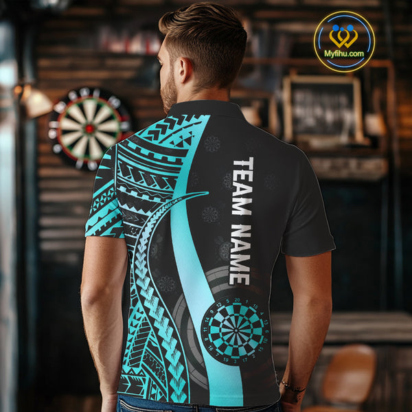 Personalized Black And Turquoise Tribal Dart Shirts For Men Custom Dart Jersey Team Polo & 1/4 Zip TDM4106