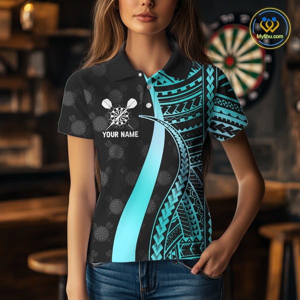Personalized Black And Turquoise Tribal Dart Shirts For Women Custom Dart Jersey Team Polo & 1/4 Zip TDM4106