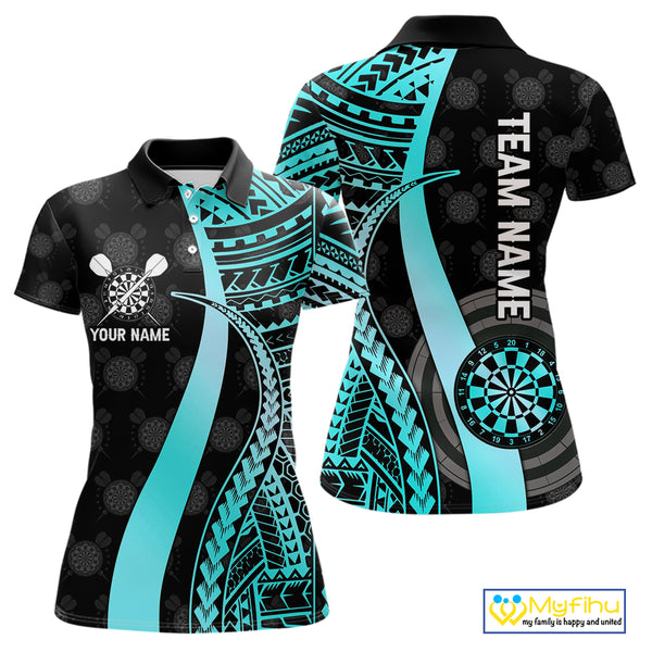 Personalized Black And Turquoise Tribal Dart Shirts For Women Custom Dart Jersey Team Polo & 1/4 Zip TDM4106